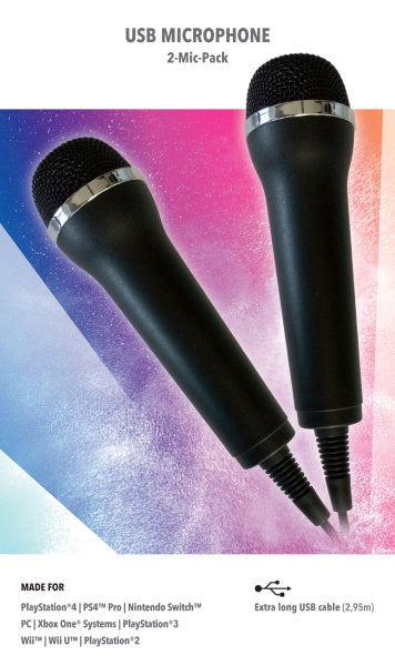 Mikrofon für Karaoke Games (Lets Sing, Voice of Germany, SingStar etc.) für PlayStation (PS3, PS4, PS4 Pro), Nintendo (Switch, Wii U, Wii), XBOX One (OneX, OneS) + PC- 2er Set universal USB Mikrofon