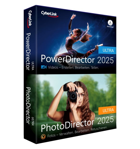 CyberLink PowerDirector 2025 Ultra & PhotoDirector 2025 Ultra | Benutzerfreundliches Videobearbeitungsprogramm für PC mit Greenscreen | Screen Recorder|Leistungsstarkes Bildbearbeitungsprogramm [Box]