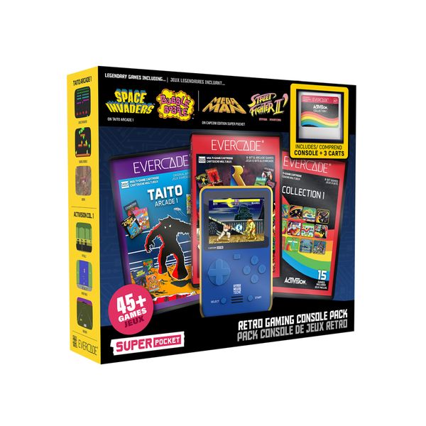 HMT Capcom Super Pocket Starter Bundle 1 with 3 Evercade Cartridges (48 Retro Games)