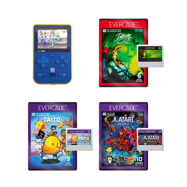 HMT Capcom Super Pocket Starter Bundle 2 with 3 Evercade Cartridges (37 Retro Games)