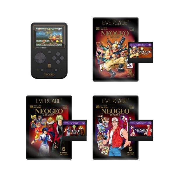 NEOGEO Super Pocket Starter Bundle with 3 Evercade Cartridges (31 Retro Games)
