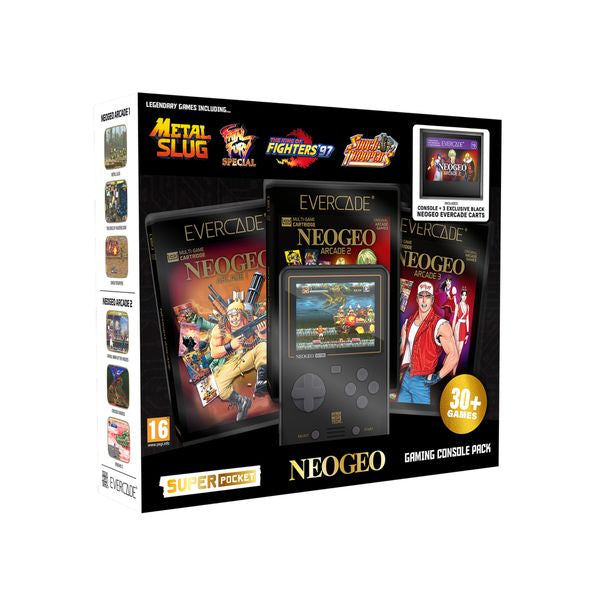 NEOGEO Super Pocket Starter Bundle with 3 Evercade Cartridges (31 Retro Games)