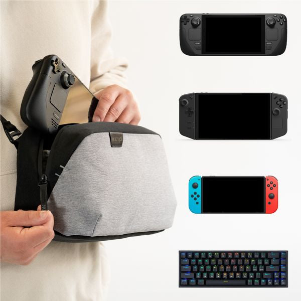CRKD Gear Bag Schutzhülle Tragetasche - Gaming Tasche für Steam Deck/Rog Ally/Legion Go/Nitro Deck/Nintendo Switch/PlayStation Portal - Handheld Konsole Zubehör (Aschgrau)