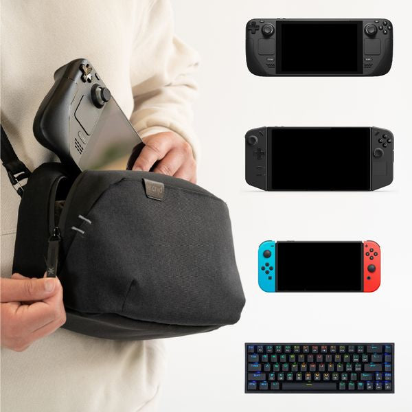 CRKD Gear Bag Schutzhülle Tragetasche - Gaming Tasche für Steam Deck/Rog Ally/Legion Go/Nitro Deck/Nintendo Switch/PlayStation Portal - Handheld Konsole Zubehör (Charcoal Grey)