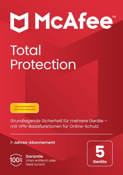 McAfee/Avanquest Software McAfee Total Protection, 5-Geräte, 1-Jahr, Windows/Mac/Android/iOS (Code in a Box)
